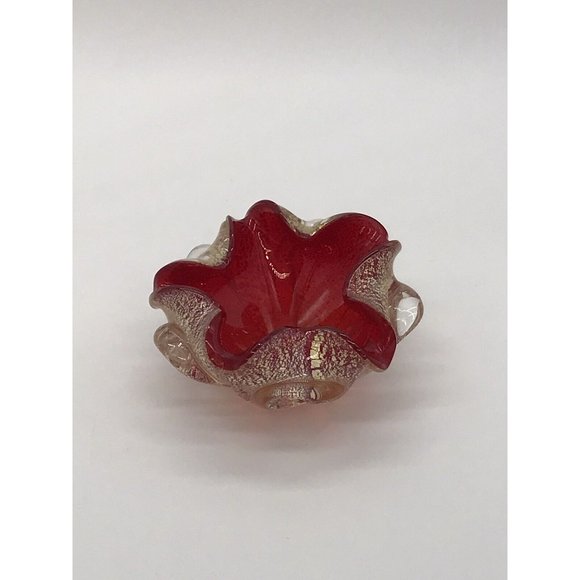 Vetro Artistico Veneziano Murano Italy Venetian Glass Red Gold  Trinket Bowl - Picture 5 of 9